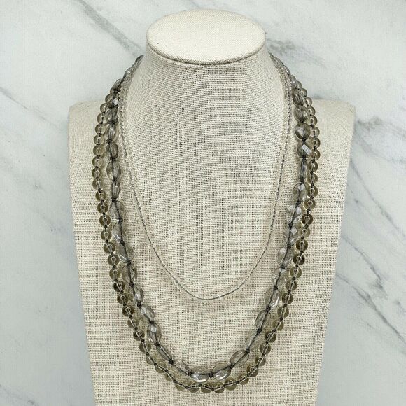 Silver Tone Multi Strand Smokey Beaded Necklace - Picture 1 of 5
